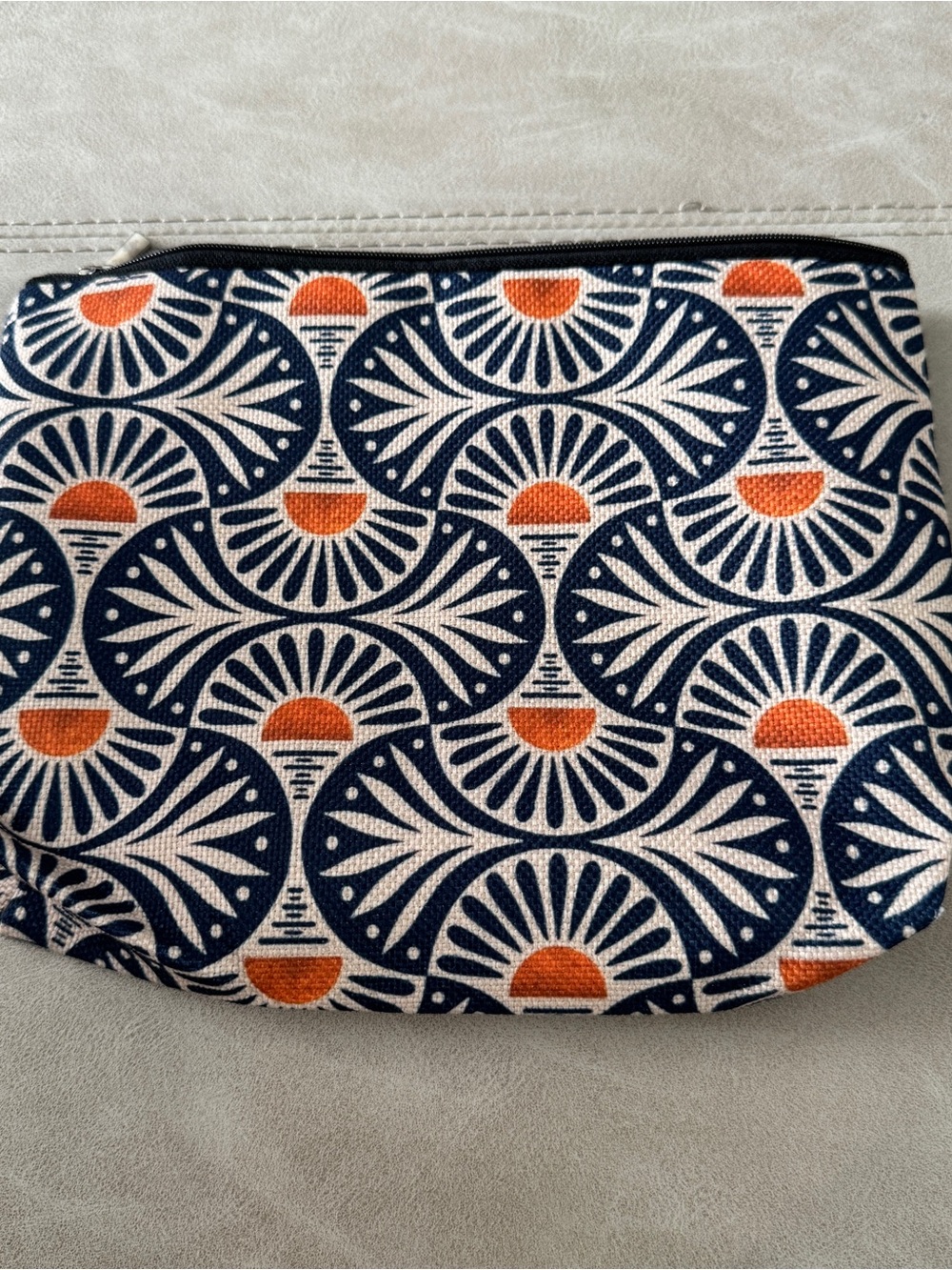 Navy and Orange Geometric Canvas Cosmetic Pouch